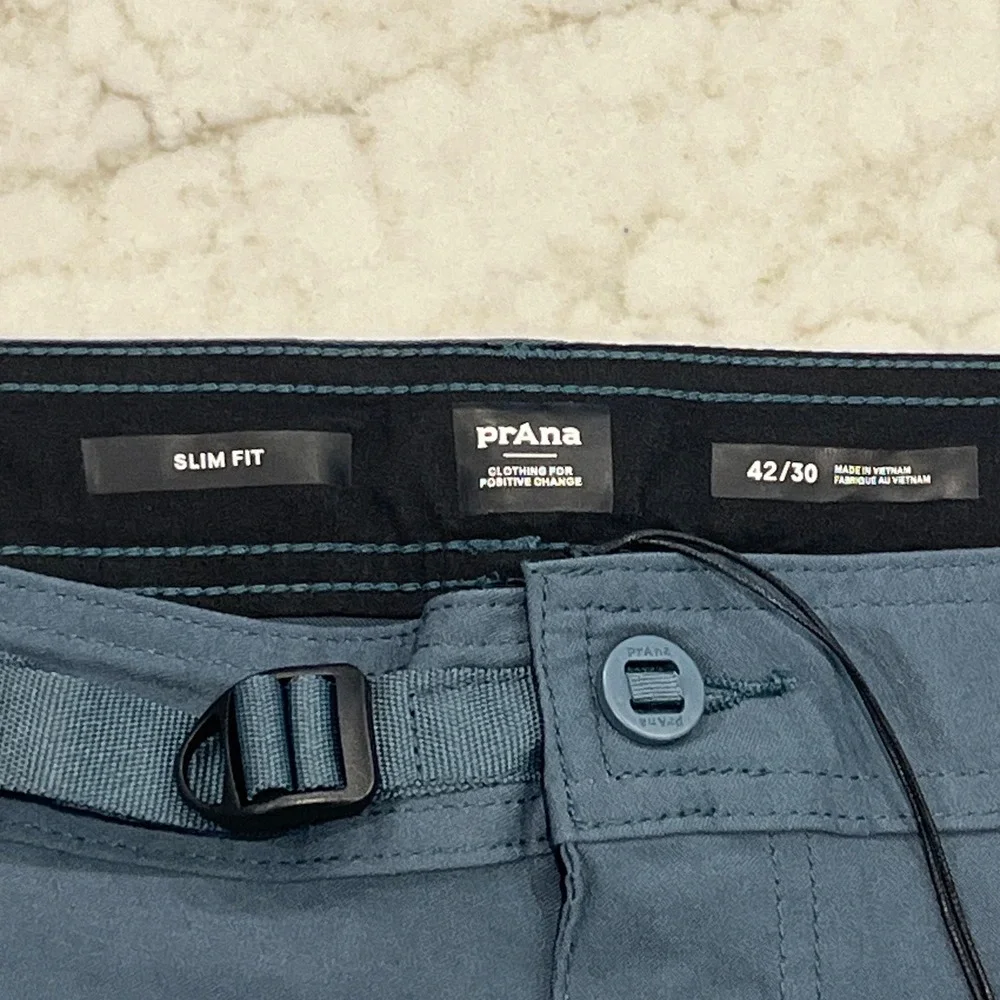 Prana NEW Stretch Zion Slim Pant II Mens 42 x30 Grey Blue Hike Convertible Cargo